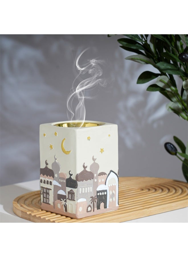 Luxury Hand-Painted Incense Burner – Ramadan Decorative Mabkhara with Crescent Moon Design for Elegant Home & Table Décor - Image 1
